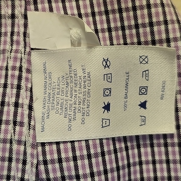 Lands' End Womens No Iron Lavender Plaid 3/4 Sleeve Button-up Cotton Blouse 16 - Picture 3 of 5